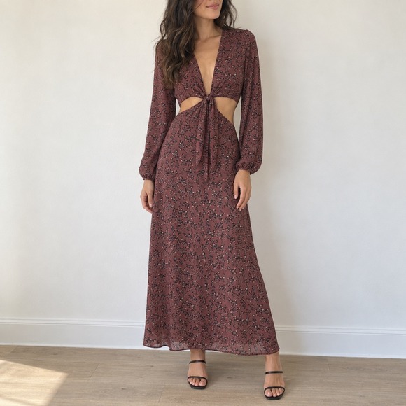RESA Dresses & Skirts - RESA Noelle Maxi Dress In Gemma Small Cut Out Front Tie Leopard Animal Print